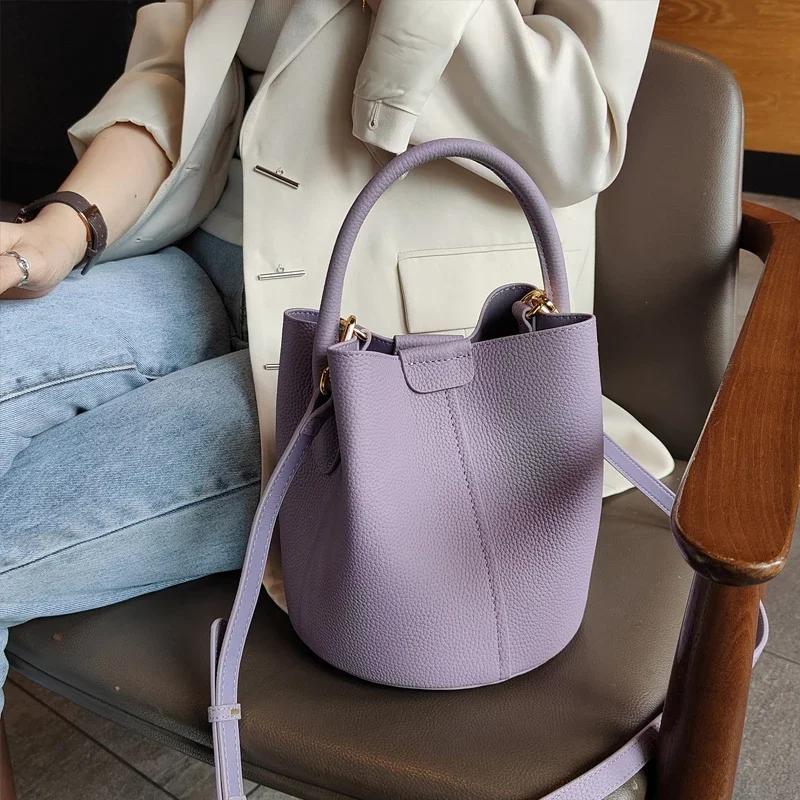 New Fashionable Trendy Bucket Bag for Women, New Basket Bag, Genuine Leather Handheld Crossbody Bag, Shoulders