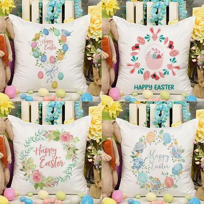Happy Easter Flowers Polyester Cushion Cover Home Sofa Decor Living Room Bedroom Office Throw Pillow Cases Christian Easter Gift