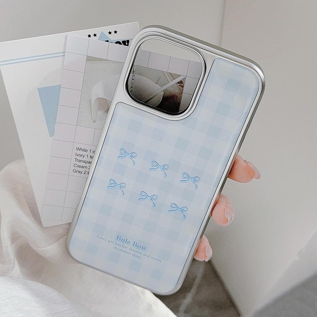 Gilded iPhone 16 phone case 17 Pro Max blue checkered pattern 14 electroplated 13 resin-coated 15 suitable for Apple/Huawei