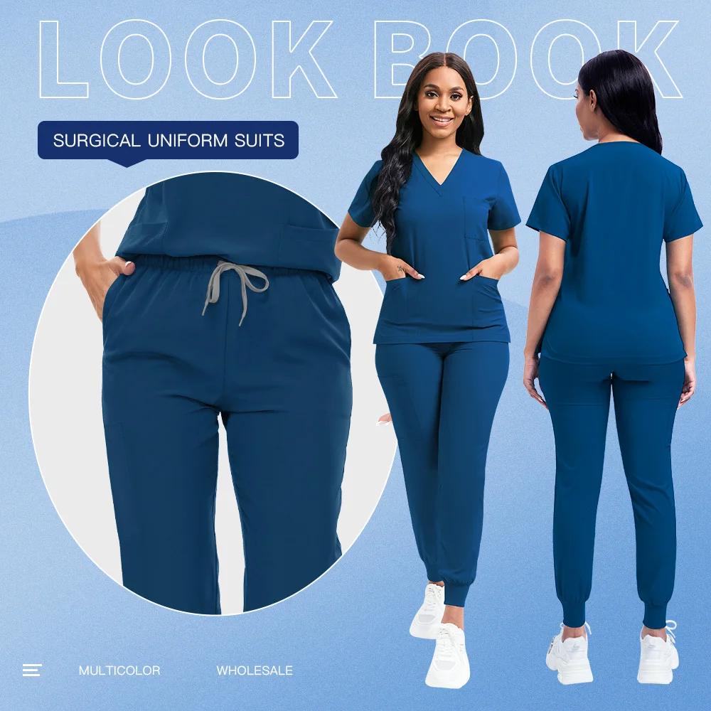Nurse Scrubs New Set Classic Men Nurse Accessories Medical Uniform Surgical Dental Clinical Top Pants Lab Workwear Clothes