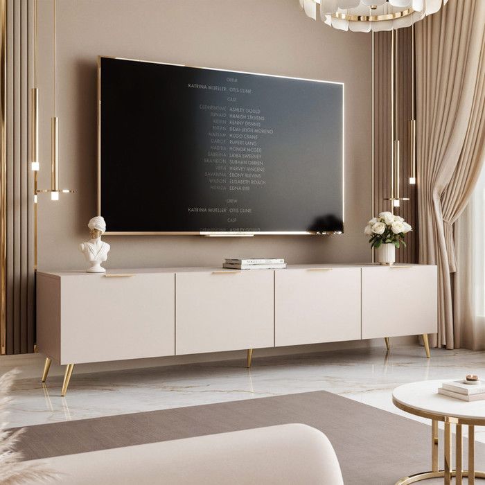 ANGEL TV Stand - with LED - 200x40x49 Cm - 4 Doors with Handles - Cashmere