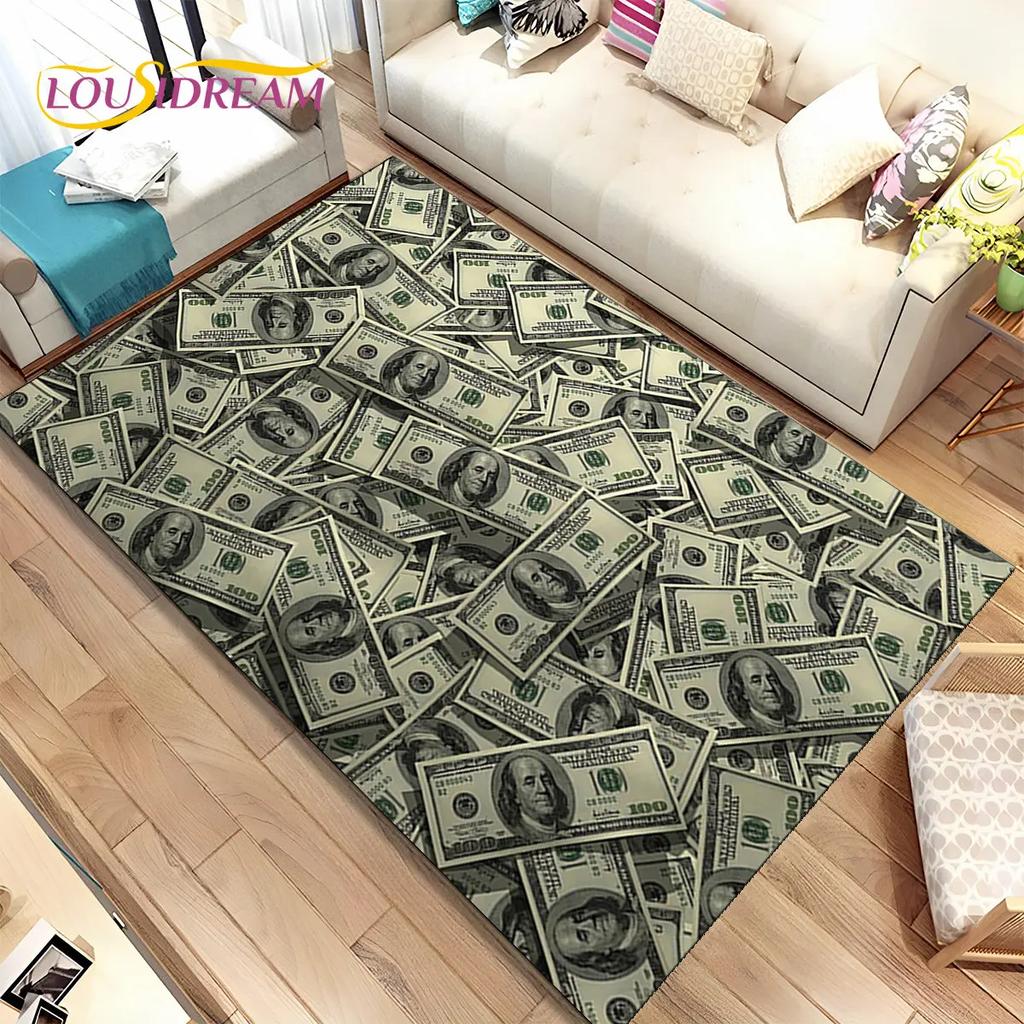 אשליה תלת מימדית דולר אירו כסף דפוס שטח שטיח, שטיח שטיח לבית סלון חדר שינה ספה דקור שטיח לדלת, מחצלת רצפה מונעת החלקה