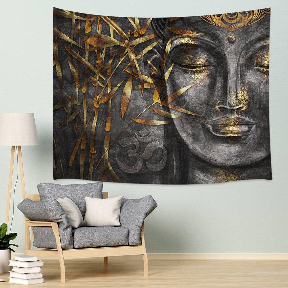 tapestry golden bamboo buddha wall hanging 75x100 чёрный