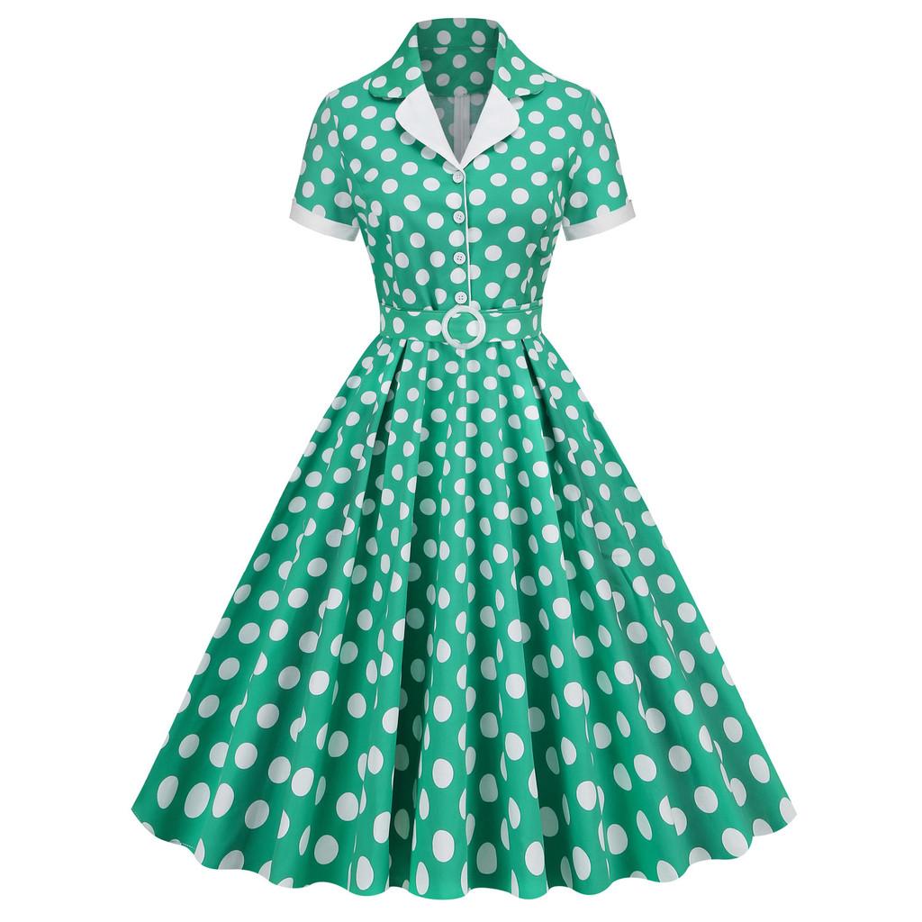Picknickkleid im Stil der 50er Jahre mit Polkapunkten und hoher Taille für Retro-Veranstaltungen