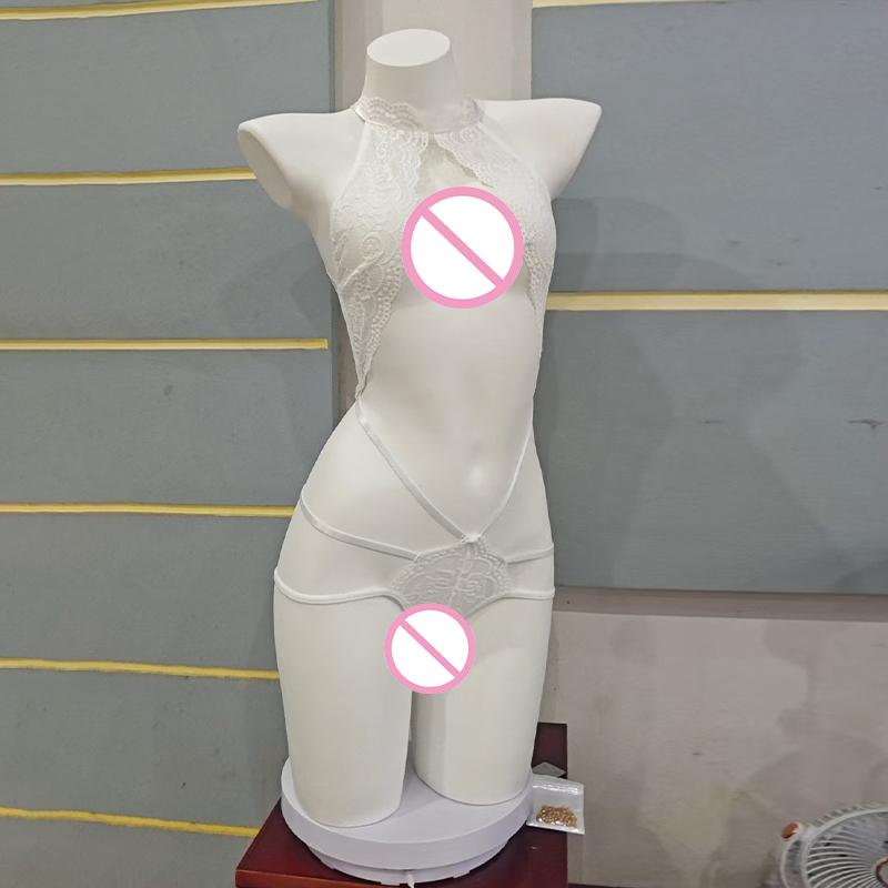 Sexy Lace Bodysuit Pure Desire Spicy Girl See through Hanging Neck Backless Lingerie Temptation Set Polyester Mesh Fabric