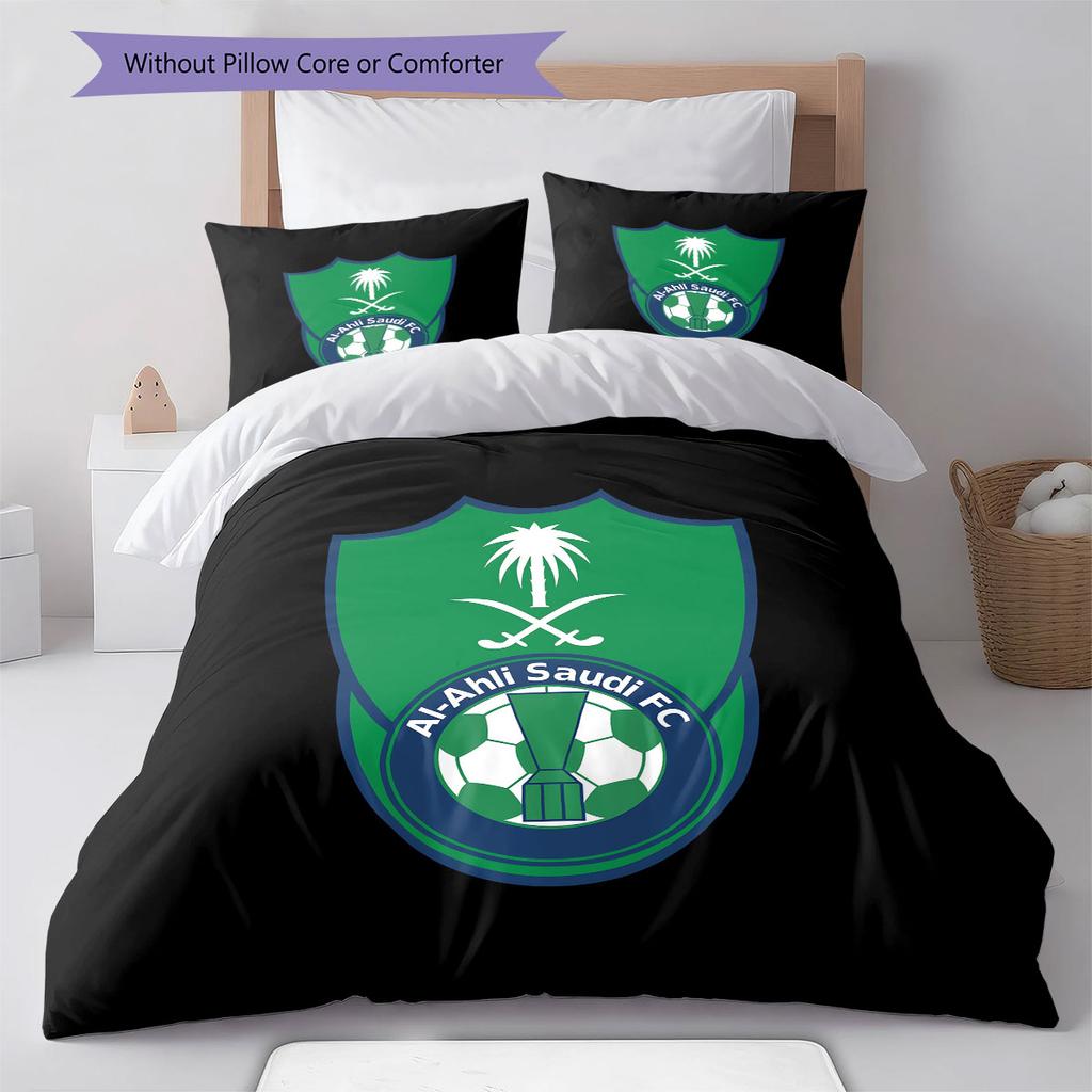 Al-Ahli Saudi FC Pattern Bedding,Quilt Set Quilt Cover Pillowcase Home Birthday Gift(1 * duvet cover + 2 * pillowcase, without core)
