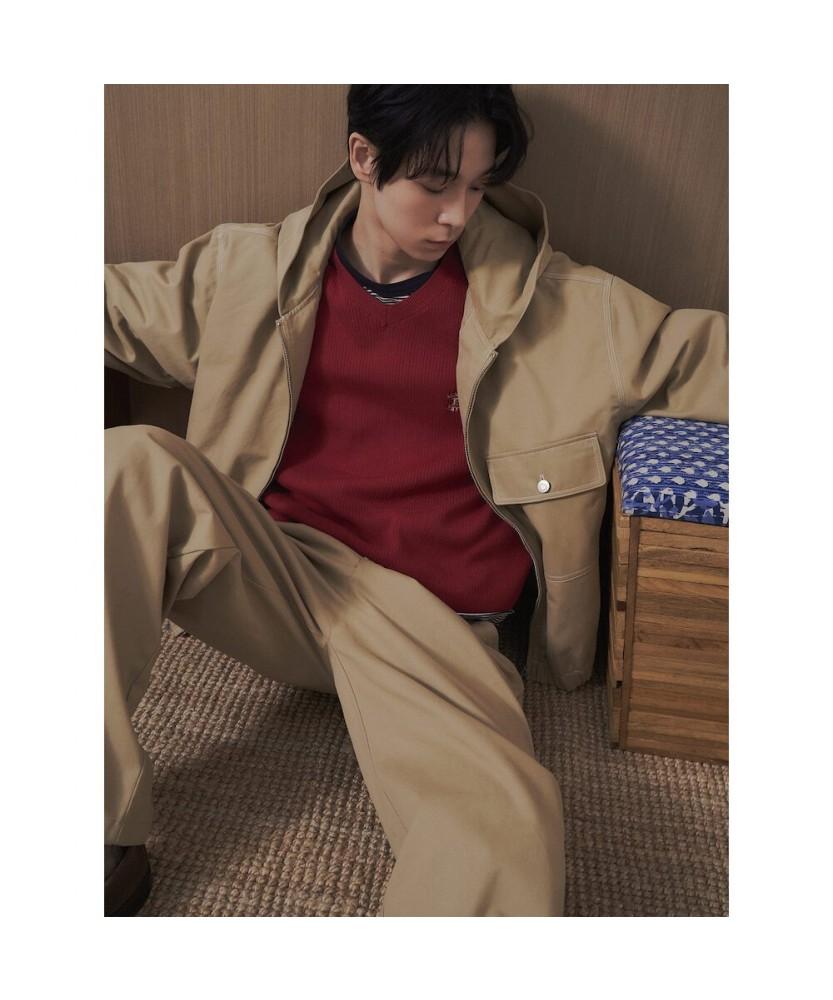 8SECONDS Cotton Double-Pleat Wide Pants Beige