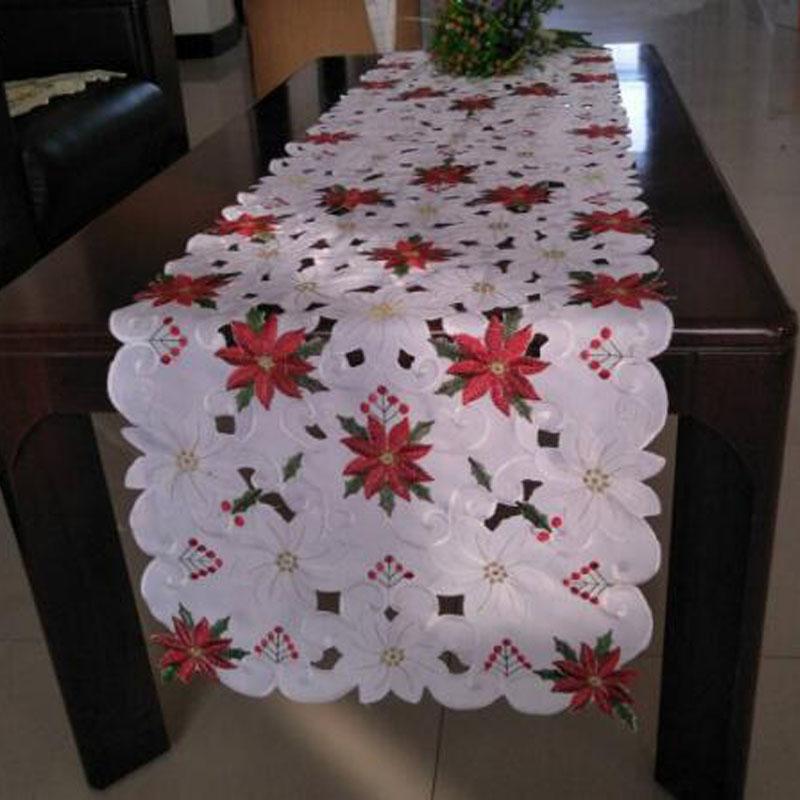 Popular Christmas Poinsettia Flower embroidery table place mat Cloth placemat coaster kitchen Table Surface decoration and accessories for Home