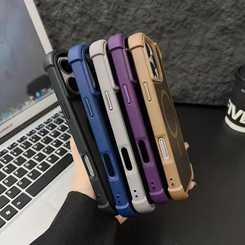 Magnetische Luxus Matte Anti-Schock Rüstung Hülle Für iPhone 17Air 15 14 13 12 16 Pro Max Kabelloses Laden Für Magsafe Abdeckung