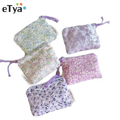 Mini Cotton Floral Organizer Torby dla kobiet Torba Mała tkanina Kosmetyczna torba do makijażu Mała torebka Etui na monety Dziecięca kosmetyczka