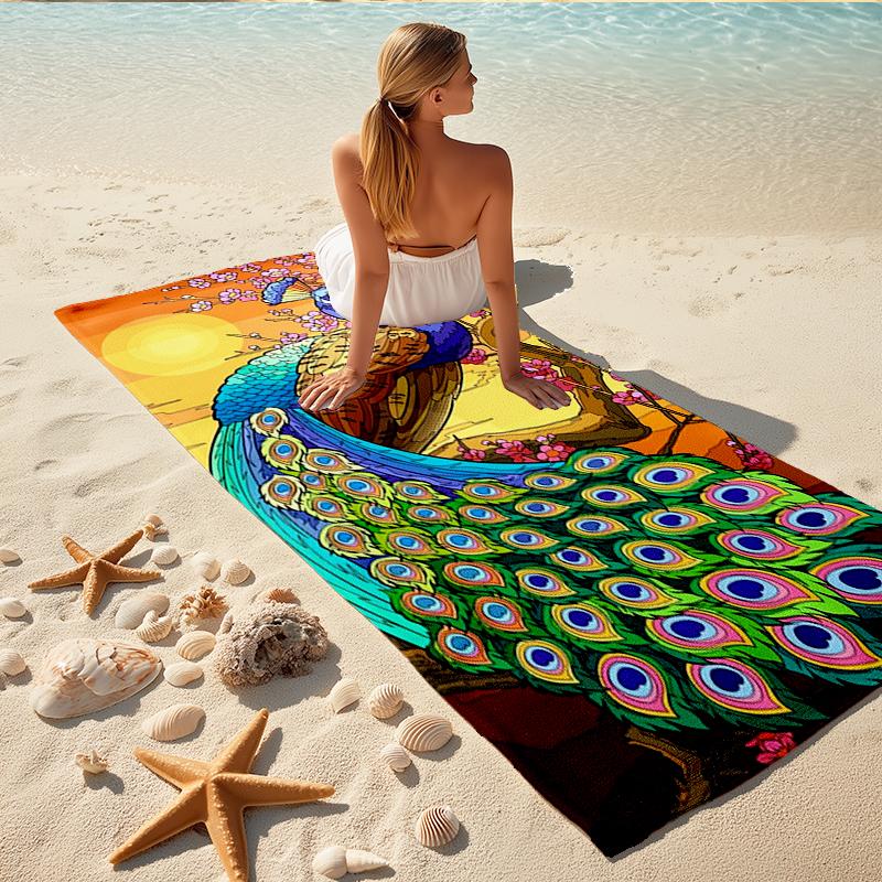 1Pc Peacock Garden Beach Towel Quick Dry Multiuse For Beach Pool Gym Yoga Home Travel Christmas Halloween Xmas Gift G1269