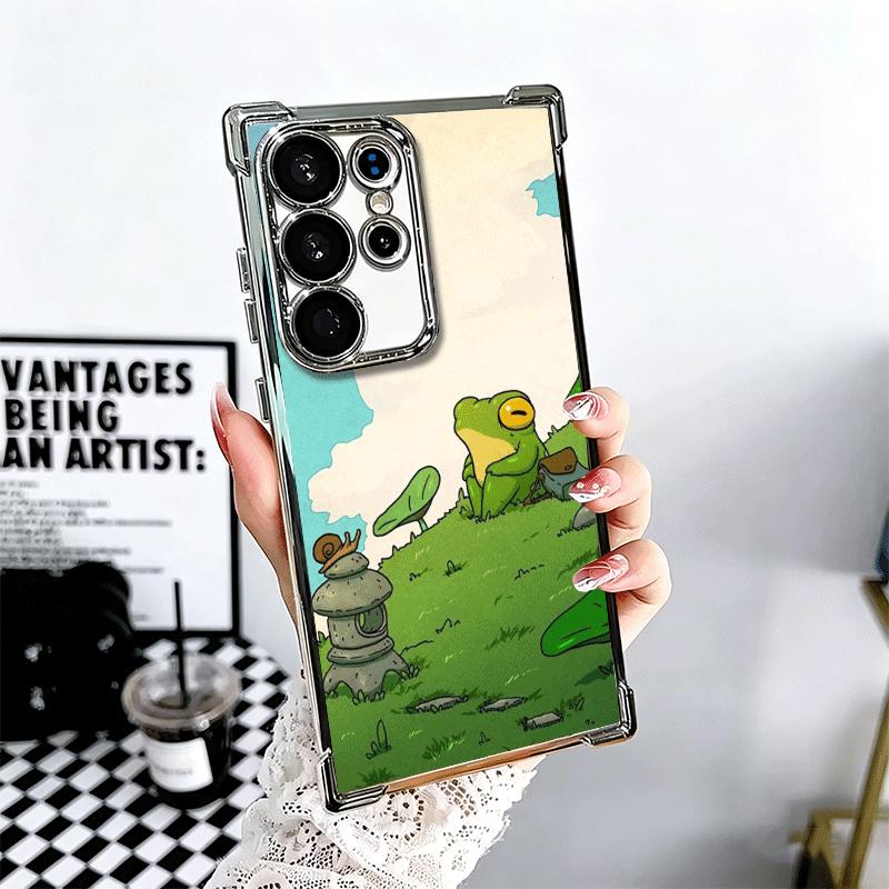 Cute Cartoon Frog Plating Phone Case For Samsung Galaxy S24 S25 FE S26 Edge S23 Ultra S22 S21 Plus S20 Anti-Fall Airabag Cover