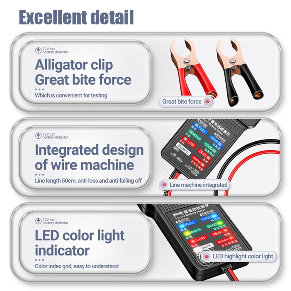 12V Car Digital Battery Tester Auto Indicator Alligator Clips LED Battery Status Indicator Electrician Analyzer Checker Tools