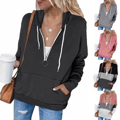 Tooxika Damen Herbst und Winter Neue einfarbige Langarm-Pulloverjacke mit Kapuze und Reißverschluss