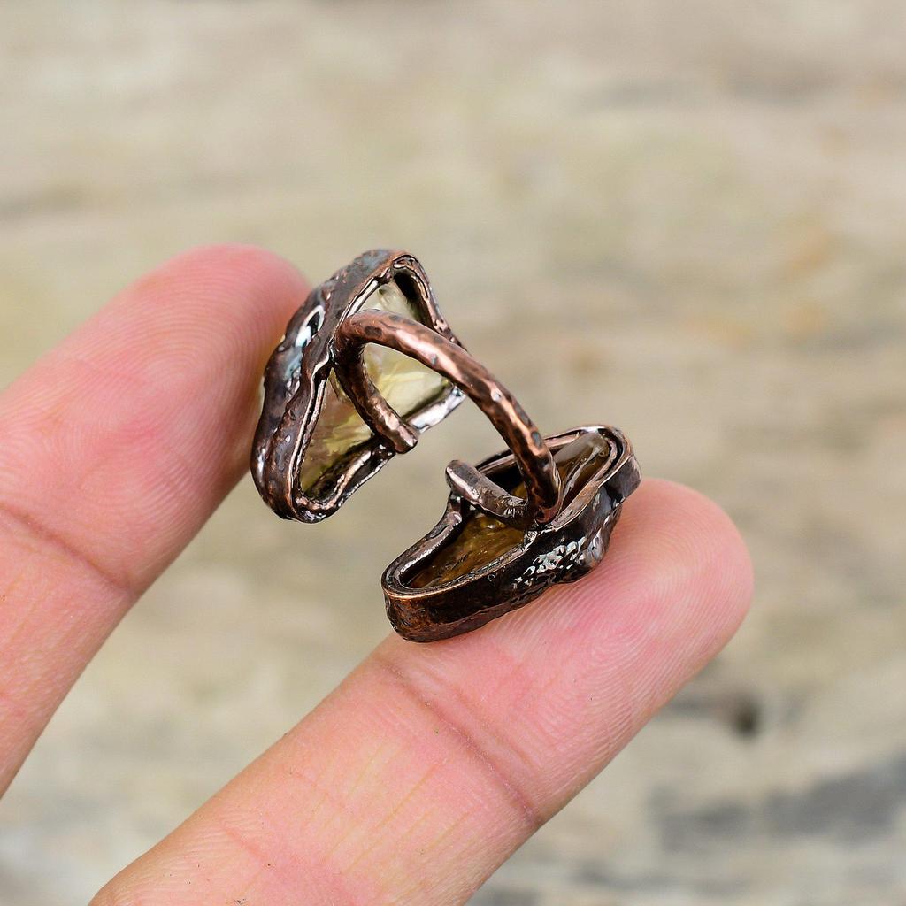Citrine Rough Ring Electroformed Copper Ring Handmade Ring Copper Jewelry Adjustable Ring Gemstone Ring Gift For Women Electroformed Jewelry