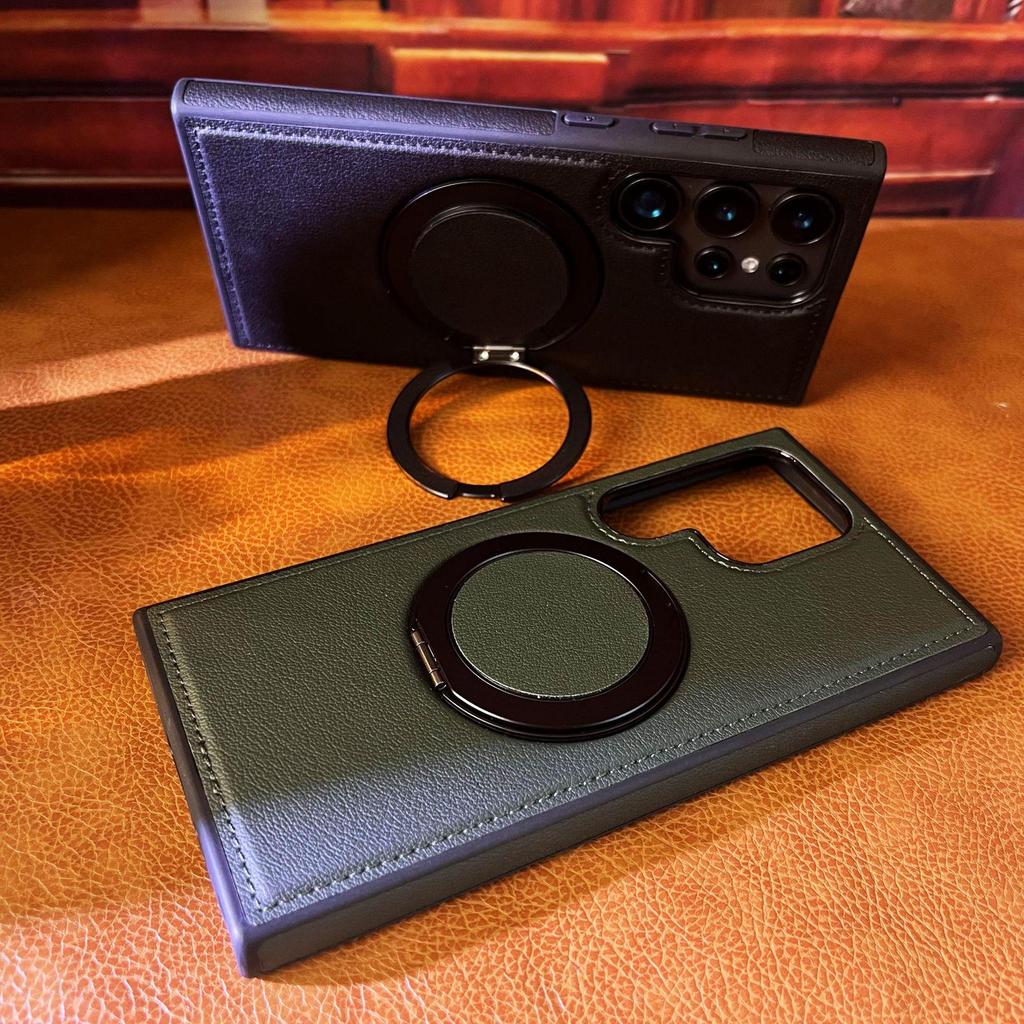 Samsung S25 Ultra Drehständer Leder Magnetische Hülle