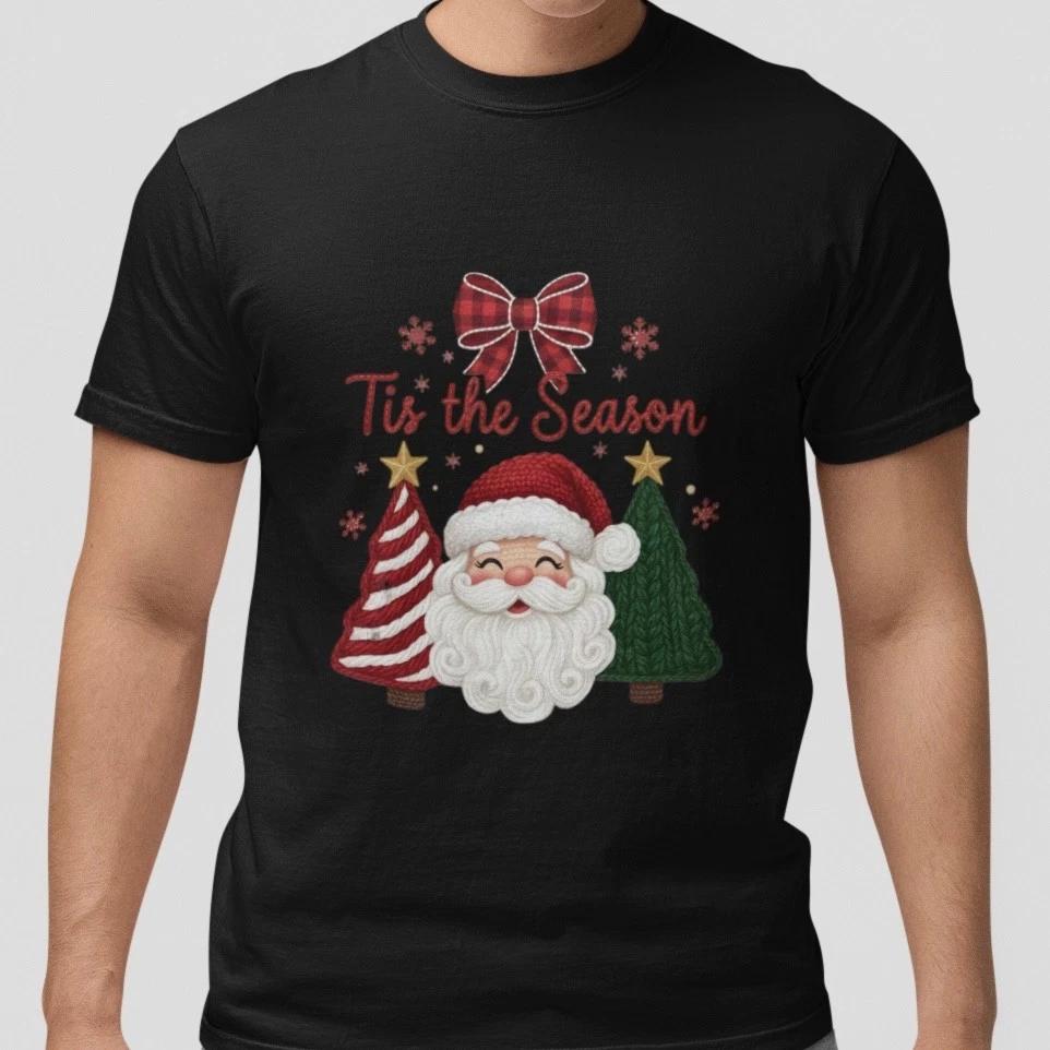 Santa Claus Christmas T-Shirt Tis The Season Holiday Graphic Tee Unisex Winter L