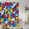 Colorful Jigsaw Puzzle Shower Curtain – Vibrant Playful Bath Decor Red Yellow Blue Black 70x70in Includes Hooks