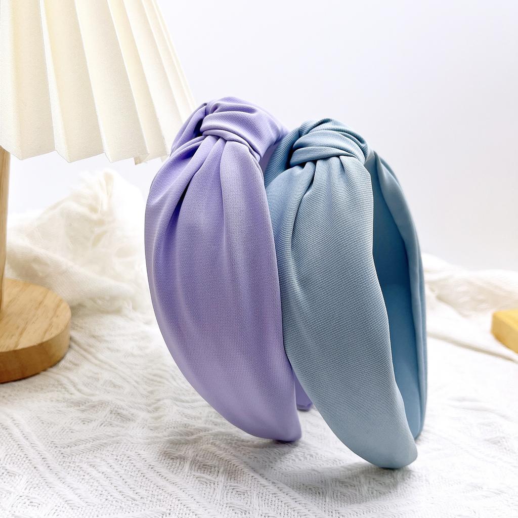 PROLY Nové módní vlasové doplňky pro ženy Široká strana Uzel uprostřed Turban Jednobarevná ležérní čelenka do vlasů