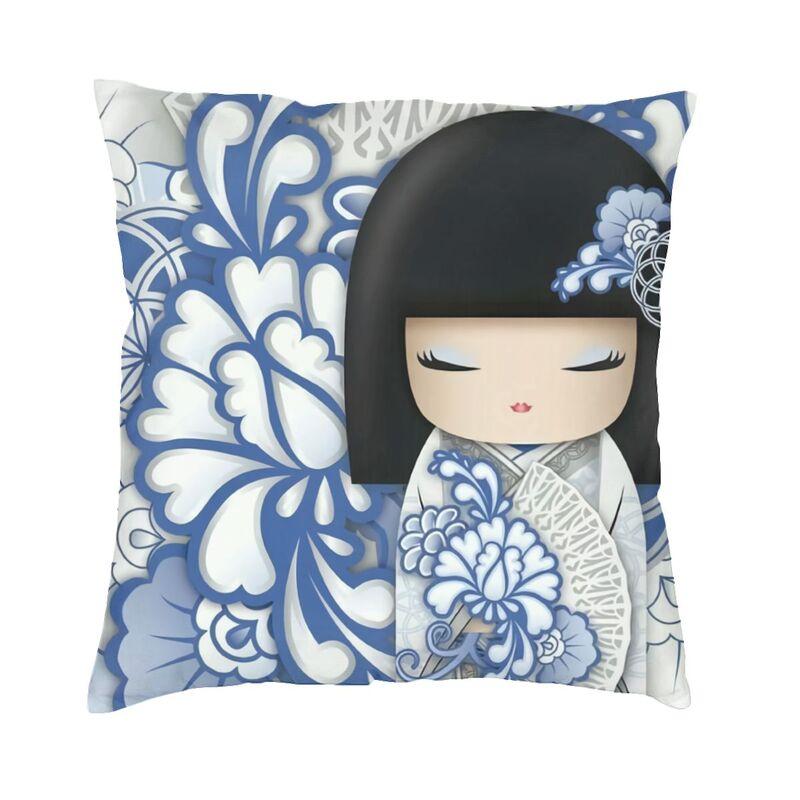 Custom Japanese Girl Sakura Kokeshi Doll Square Throw Pillow Cover Home Decorative 3D Double Side Printing Cushion Cover Room