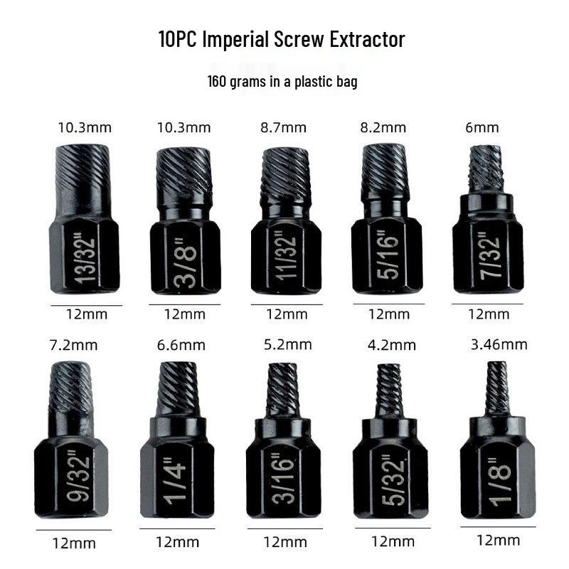 14dílná sada extraktorů šestihranných matic pro poškozené matice