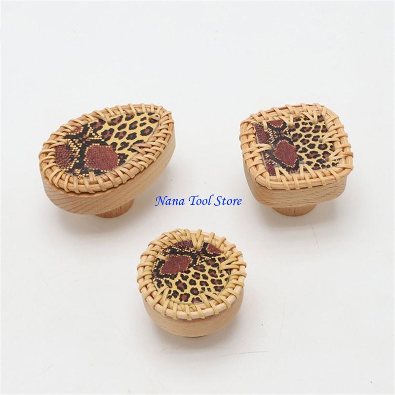 31GJ Drawer Pulls Rattan Wooden Dressers Knob Cupboard Handle Furniture Handle