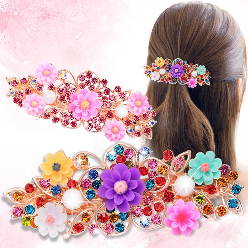 Korean Rhinestone Spring Hair Clip - Versatile Medium/Large Size for Women