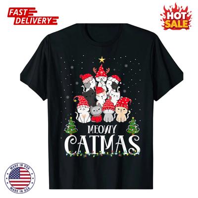 SALE Meowy Catmas Cat Christmas Tree Xmas Funny Santa Women Men Inspired T Shirt