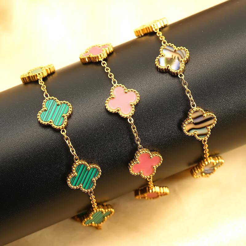 Flower Electroplated Four-leaf Clover Titanium Steel Bracelet Versatile High-end Fashion Jewelry Women's Bracelet