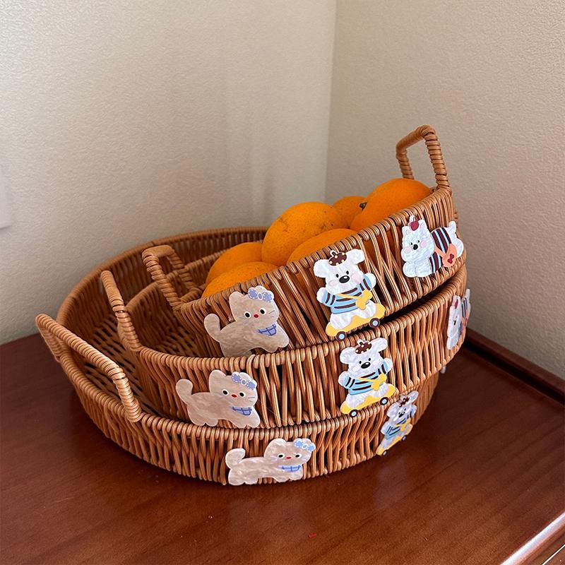 1PC Imitation Rattan Storage Supplies Round Shape Home Storage Tray Party Food Plate Kitchen Handwoven Picnic Food Tray 3 Sizes