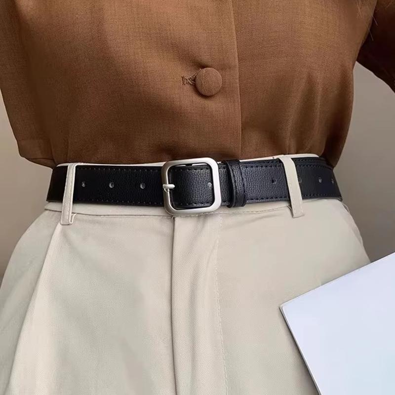 PU Leather Belt For Women Square Pin Buckle Jeans Black Belt Chic Luxury Vintage Design Trendy Accessories Female Waistband Belt