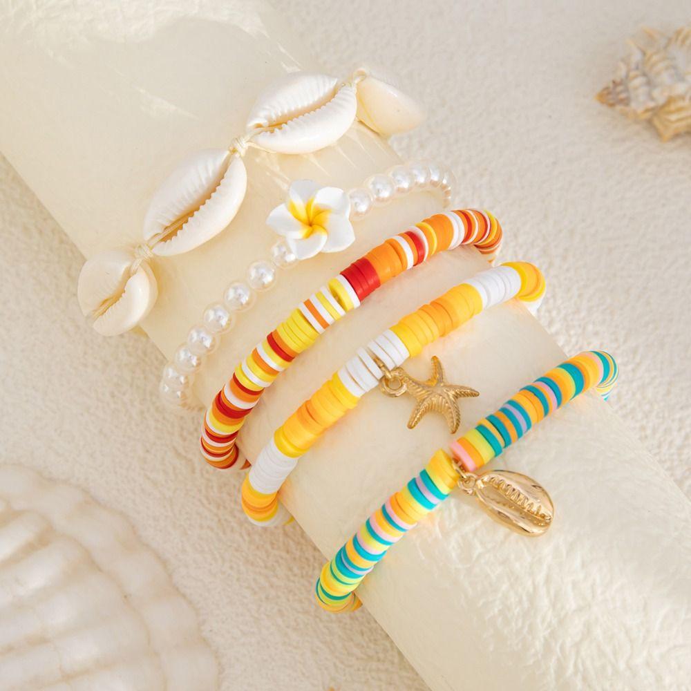 Jewelry Ocean Style Hand Chain Colorful Bohemia Bracelet Set Trendy Starfish Shell Bracelet Girls