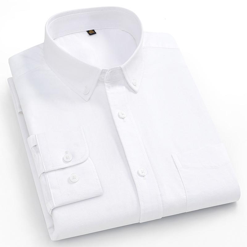 8XL 100% Cotton Oxford Striped Plaid Longsleeve Shirt for Men Dress Shirts High Quality Pure Color Business Button Up Shirt