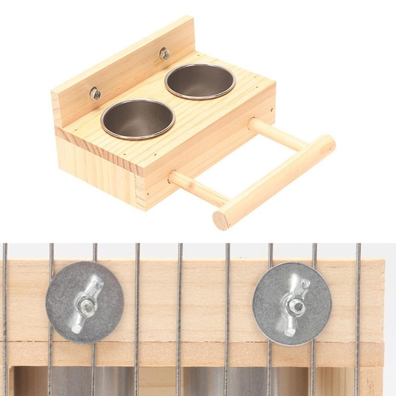 Parrots Cage Feeder Cups+ Perch Set Multifunction Bridge Perch Standing Accessories Parrots Cage Supplies