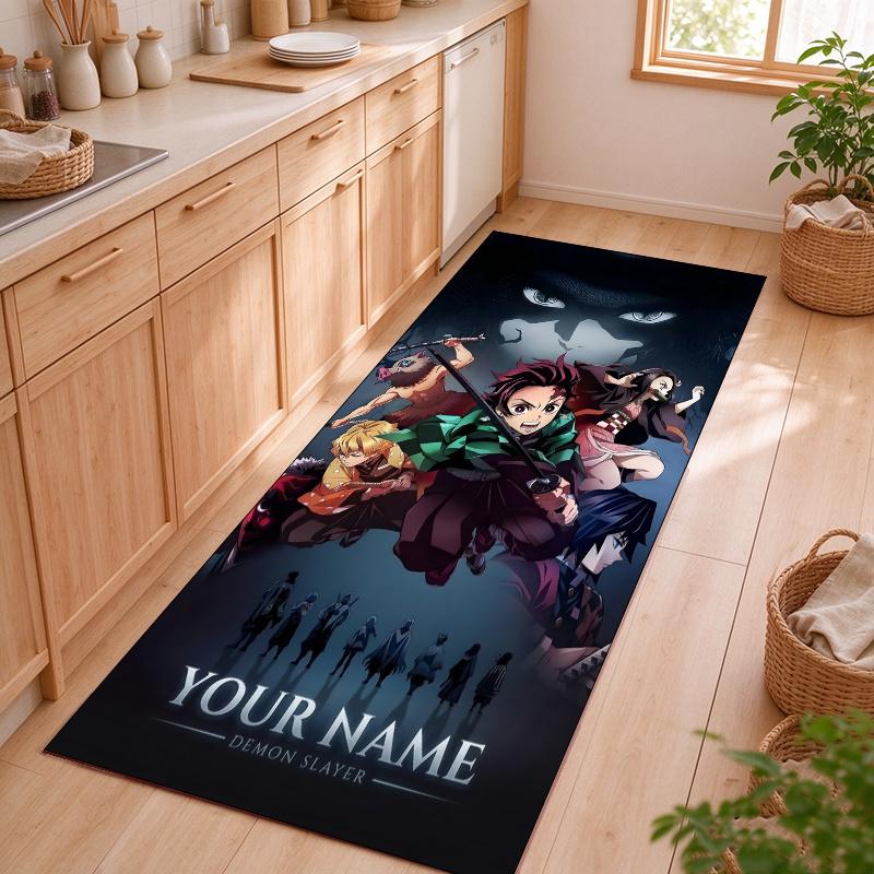 Demon SlayerNinja Customizable name kitchen floor mat easy to clean and wipe down Suitable for kitchens living rooms and entryways—a perfec