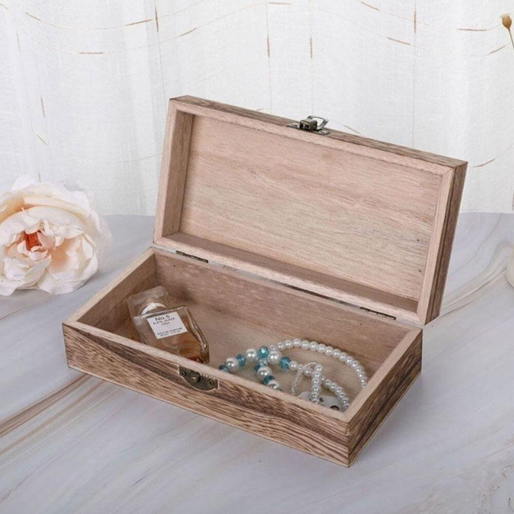 Vintage Gift Packaging Boxes Flip Lid Pine Treasure Chest Storage Rectangular Wooden Box
