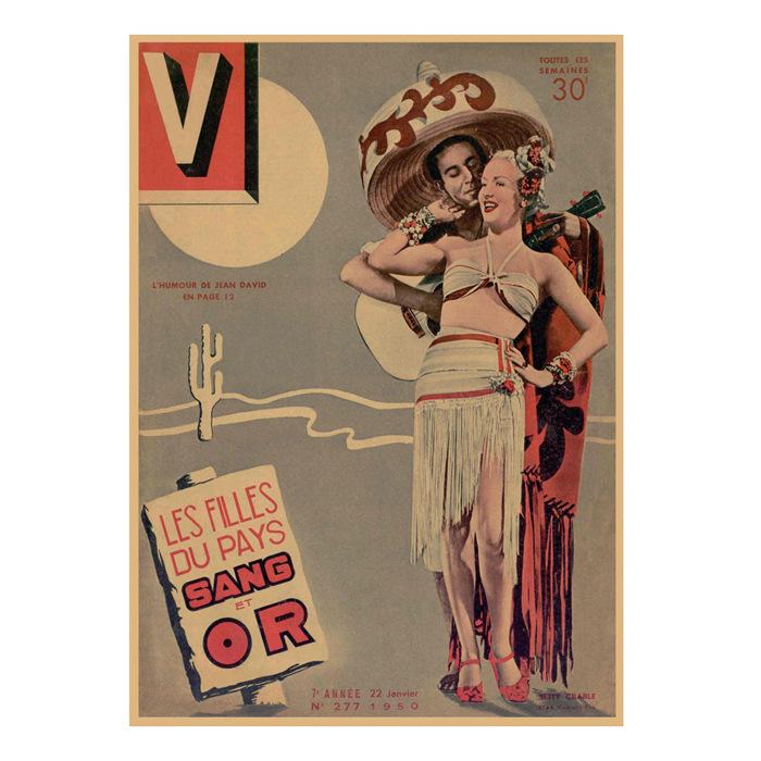 Vintage Sexy Beauty Star Illustration Wall Poster for Bar or Cafe