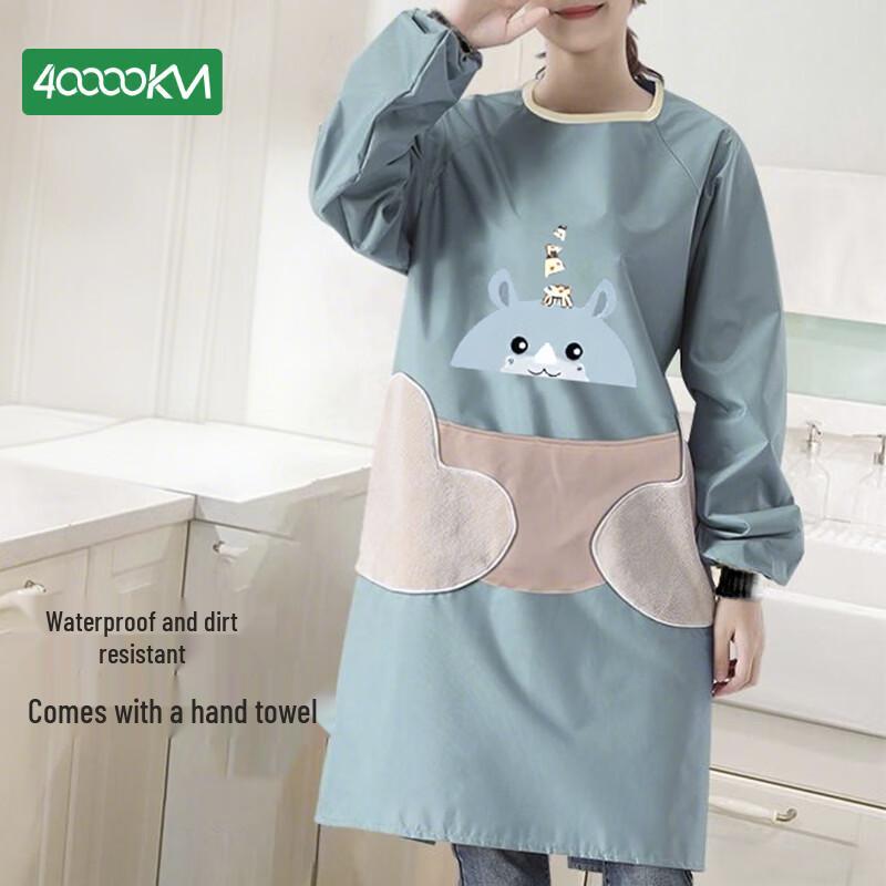 Long-sleeved Kitchen Apron with Hand-wiping Towel