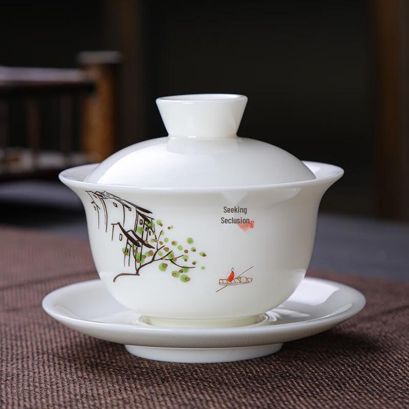 Shangqi Mutton-Fat Jade Ceramic Sancai Gaiwan