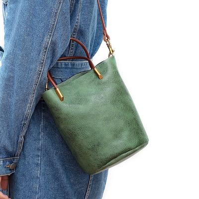 Retro Genuine Leather Women Tote Bag Natural Soft Cowhide Portable Small Handbag Versatile Solid Color Shoulder Bags