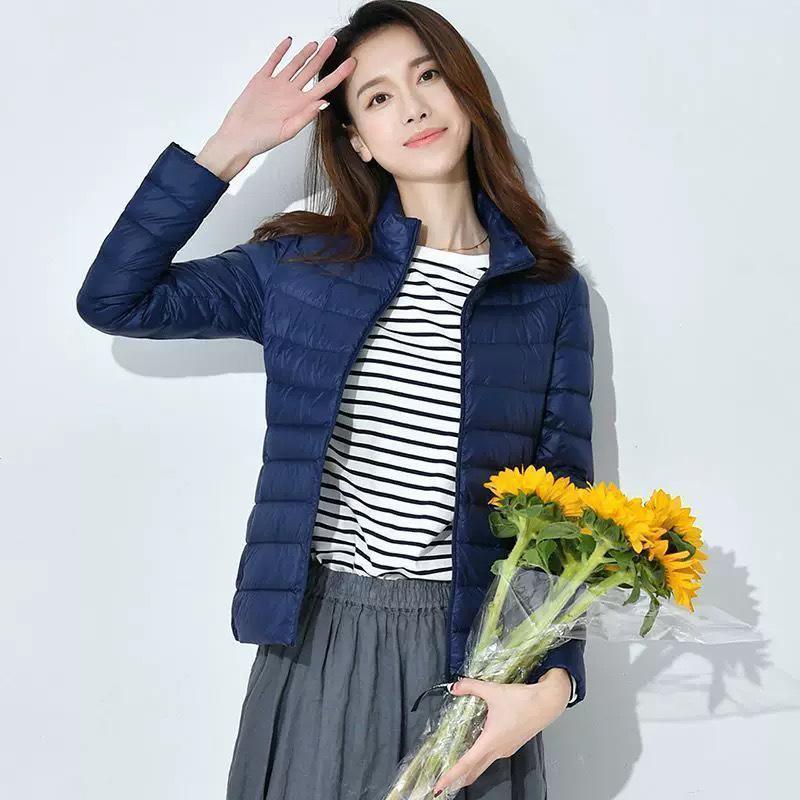Women Coat Autumn Winter White Duck Down Jacket Solid Colors Warm Slim Zipper Fashion Light Down Coat