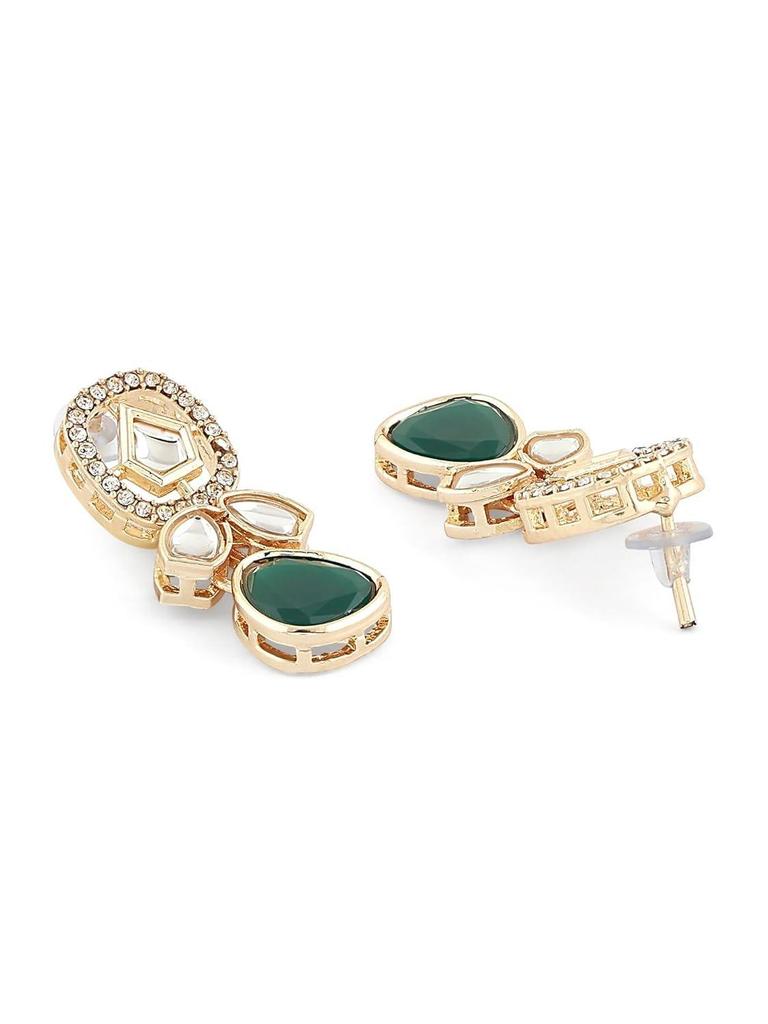 Green Kundan Stones & Austrian Diamonds Necklace Earring & Ring Set For Women
