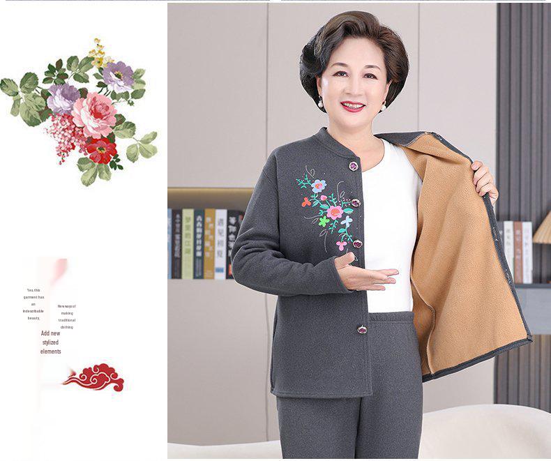 Thick Fleece-Lined Velvet Cardigan & Pants Set for Elderly Women, Plus Size - Perfect Winter Wear for Moms