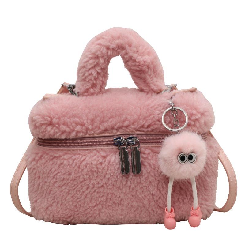 Lamb wool women's oblique span bag winter new shoulder bag trendy fashion plush handbag