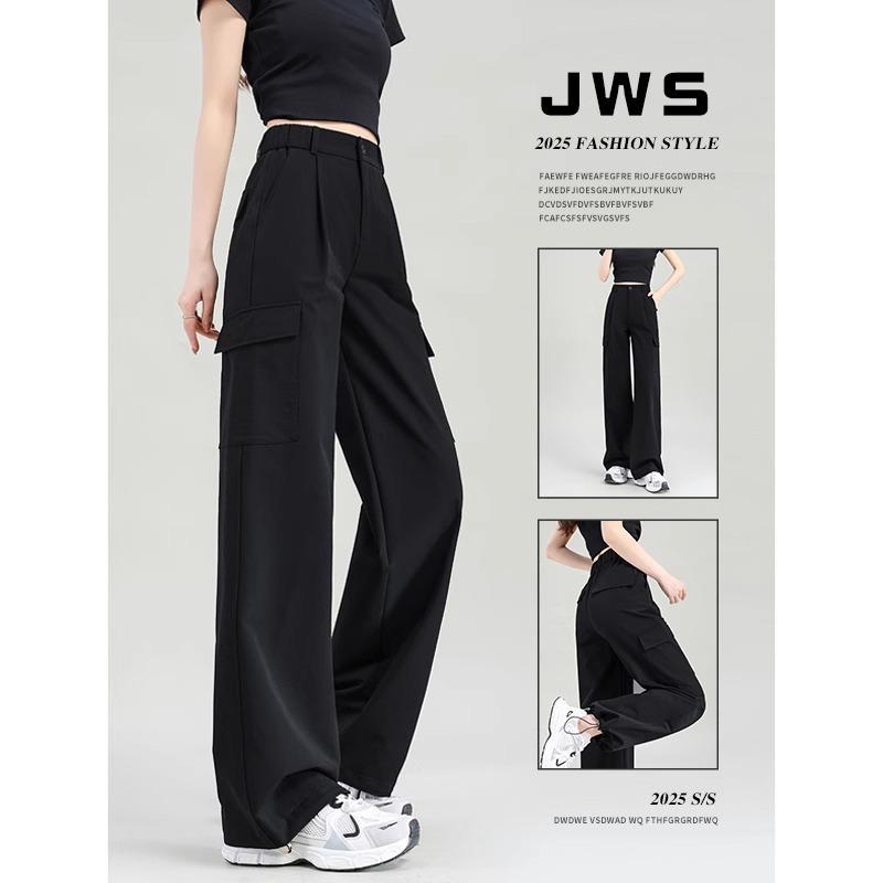 

2025 Women s White High-Waist Wide-Leg Cargo Pants - Spring Slimming Style XL (116-125 jin) чёрный