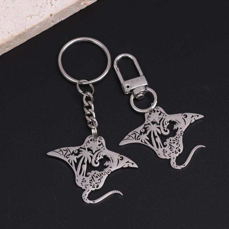 Cute Manta Ray Sea Devil Fish Pendant Necklace Keychain For Women Men Stainless Steel Jewelry Gift
