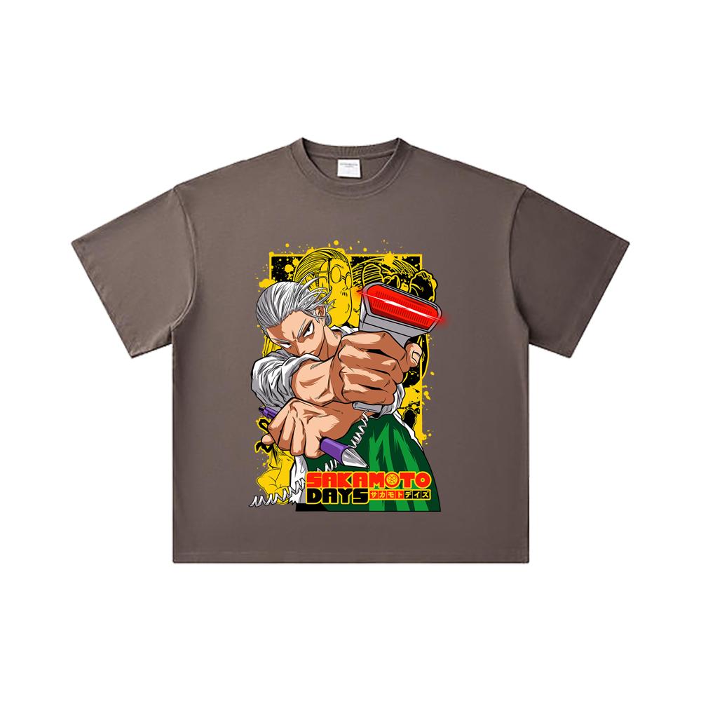 260 GSM Double Yarn 32 Count 100% Cotton Sakamoto Days V4 Taro Print Unisex Heavy Cotton T Shirt