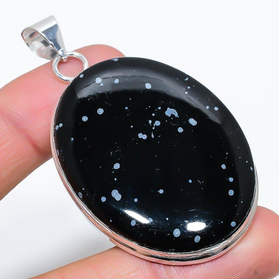 

Этническая ювелирная подвеска ручной работы с драгоценным камнем «Снежинка» и обсидианом 2,64 дюйма SR-7177