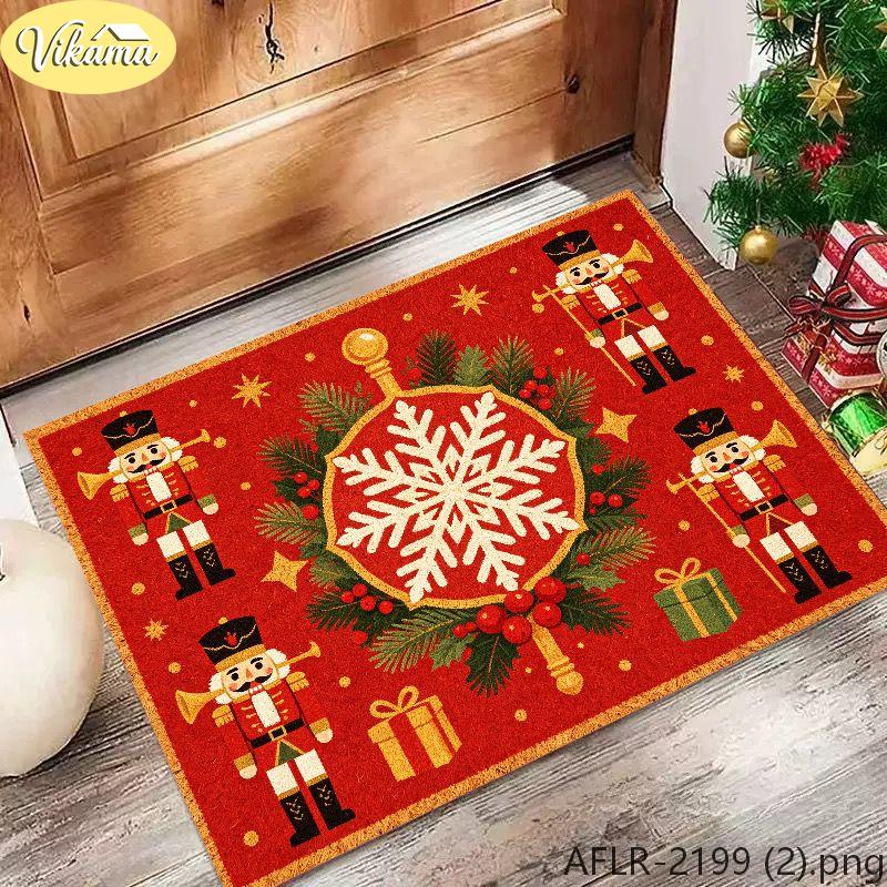 Red Christmas Nutcracker Doormat, Non-Slip Entryway Mat, Outdoor Porch and Indoor Christmas Decorative Rug, Home Decor