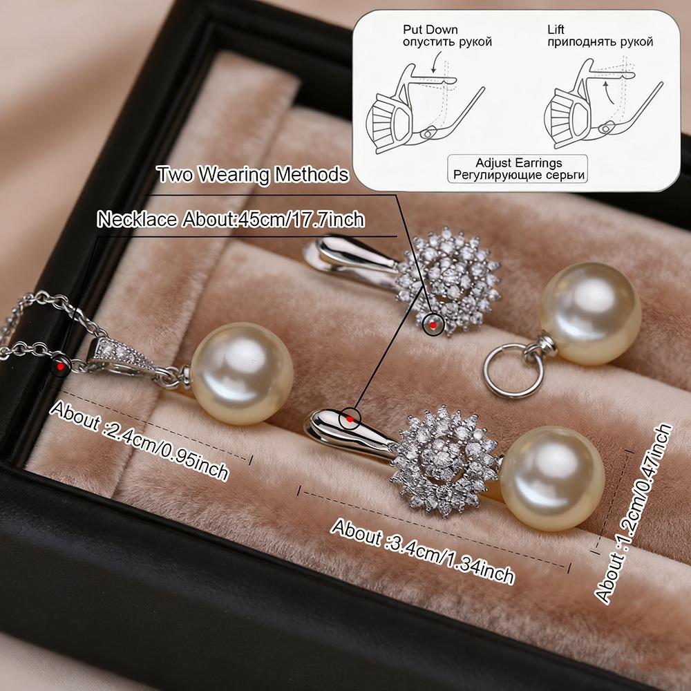 Leaf Imitation Pearl Necklaces Earrings Sets For Women Fashion Flower Cubic Zirconia Pendant with Chain Birhday Gift